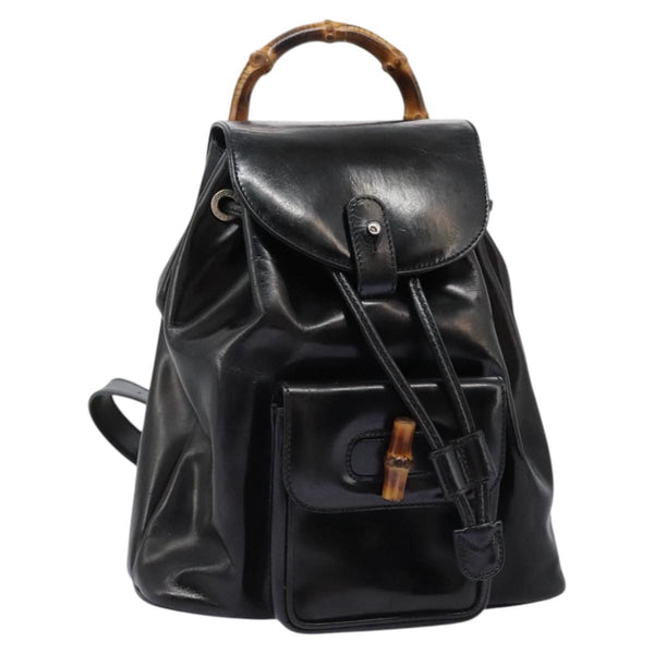 GUCCI Bamboo Backpack Enamel Black Silver 003 2034 0030 Auth bs24652