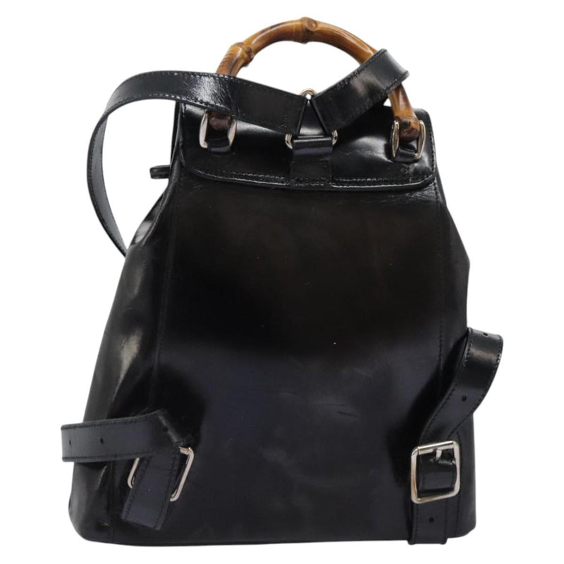 GUCCI Bamboo Backpack Enamel Black Silver 003 2034 0030 Auth bs24652