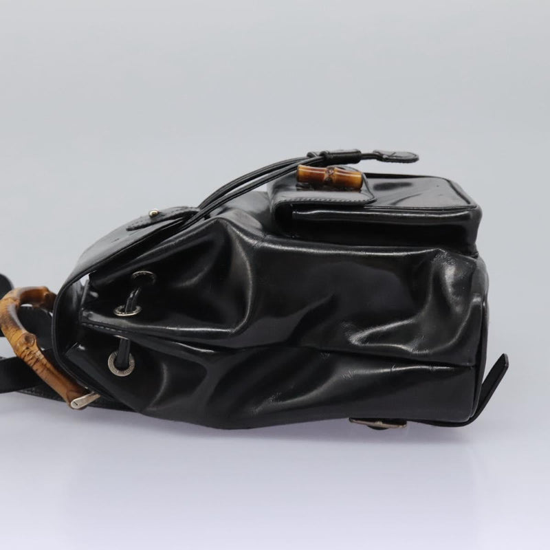 GUCCI Bamboo Backpack Enamel Black Silver 003 2034 0030 Auth bs24652