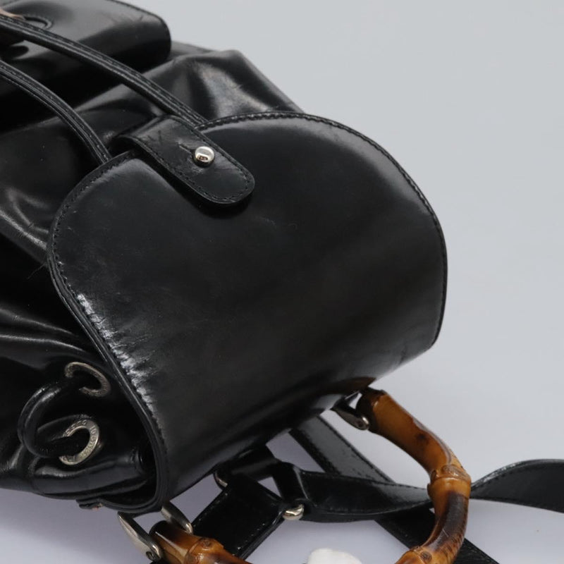 GUCCI Bamboo Backpack Enamel Black Silver 003 2034 0030 Auth bs24652