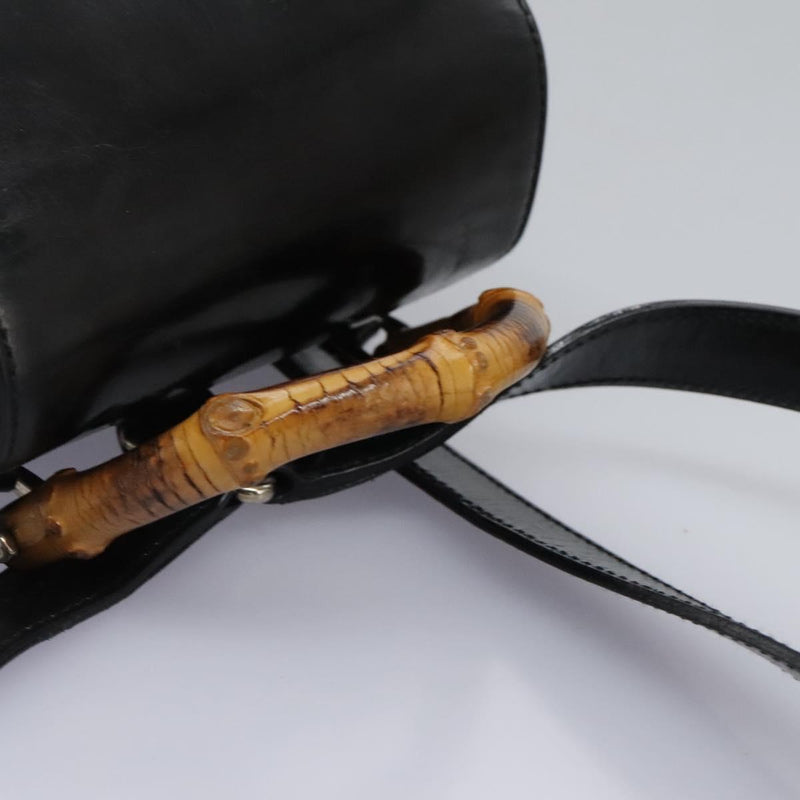 GUCCI Bamboo Backpack Enamel Black Silver 003 2034 0030 Auth bs24652