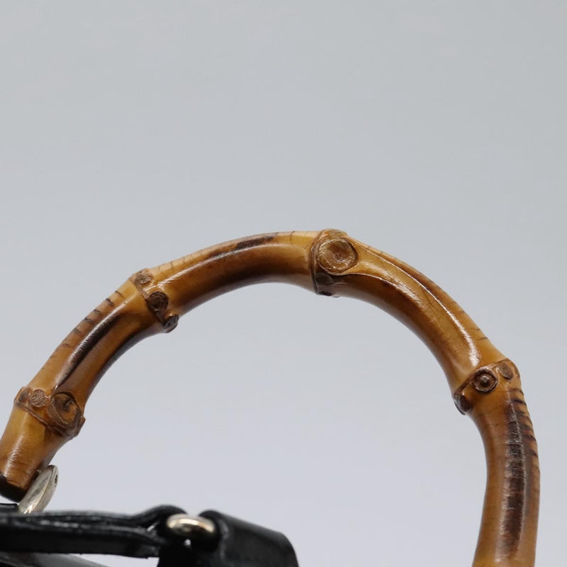 GUCCI Bamboo Backpack Enamel Black Silver 003 2034 0030 Auth bs24652