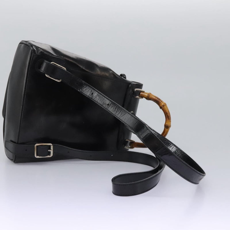 GUCCI Bamboo Backpack Enamel Black Silver 003 2034 0030 Auth bs24652