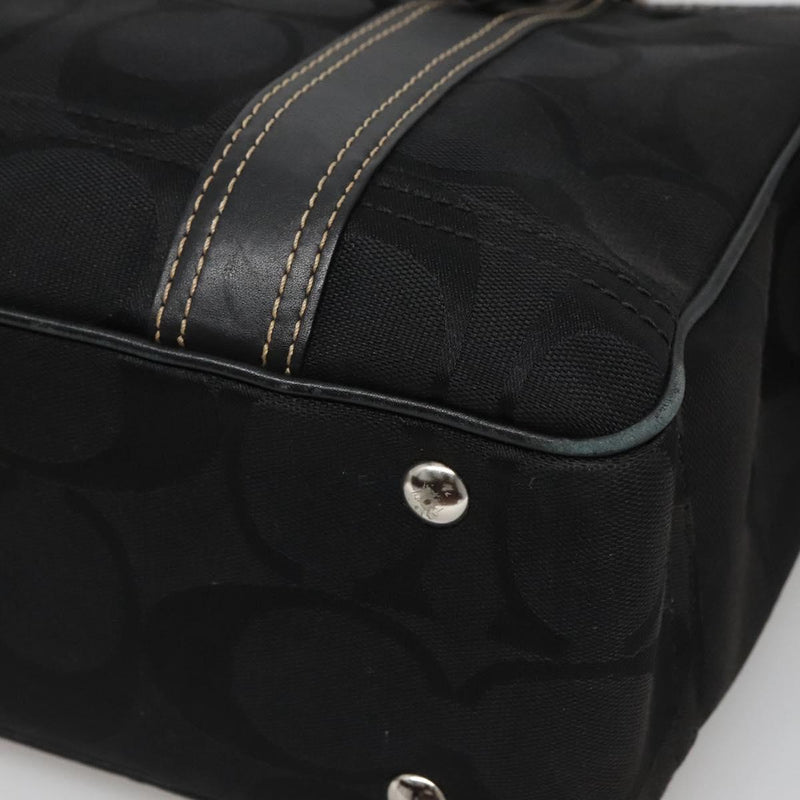 Coach Signature Hand Bag Canvas Black Silver Auth bs24653
