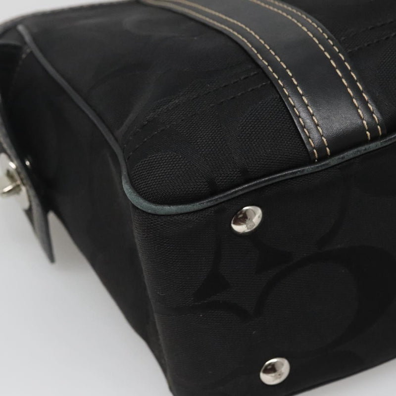 Coach Signature Hand Bag Canvas Black Silver Auth bs24653
