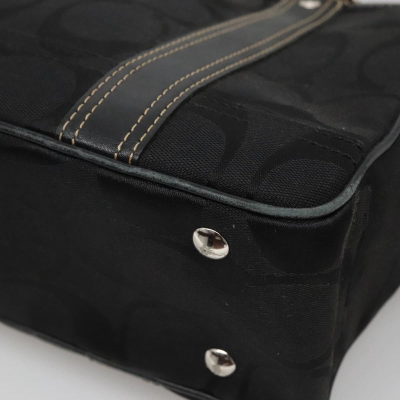 Coach Signature Hand Bag Canvas Black Silver Auth bs24653