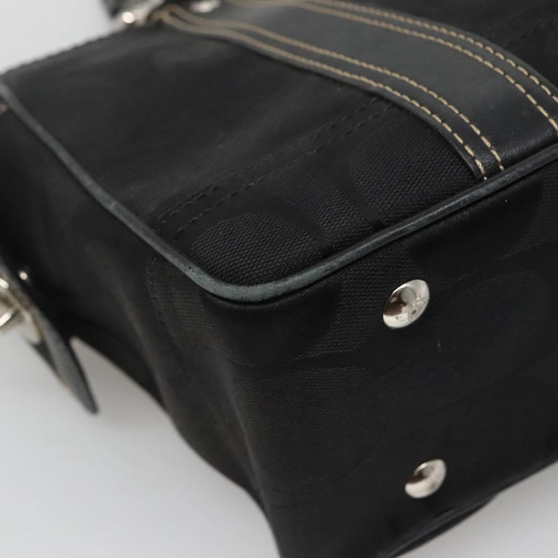 Coach Signature Hand Bag Canvas Black Silver Auth bs24653