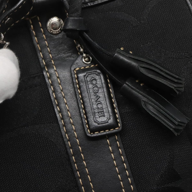 Coach Signature Hand Bag Canvas Black Silver Auth bs24653