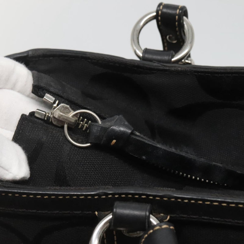 Coach Signature Hand Bag Canvas Black Silver Auth bs24653