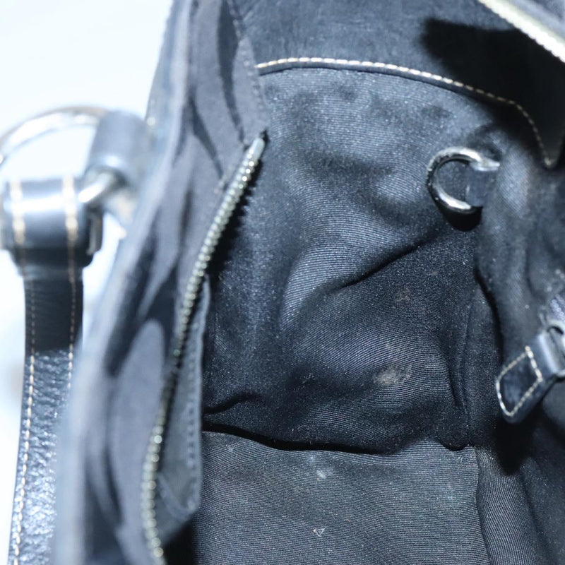 Coach Signature Hand Bag Canvas Black Silver Auth bs24653