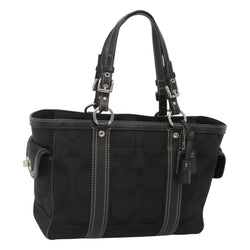 Coach Signature Hand Bag Canvas Black Silver Auth bs24653