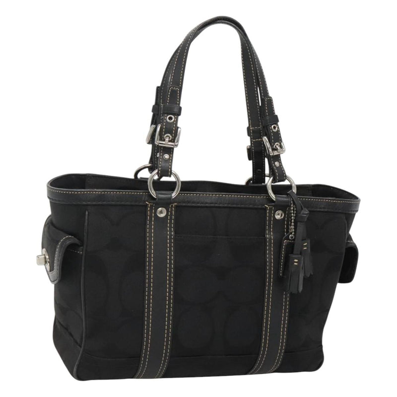 Coach Signature Hand Bag Canvas Black Silver Auth bs24653
