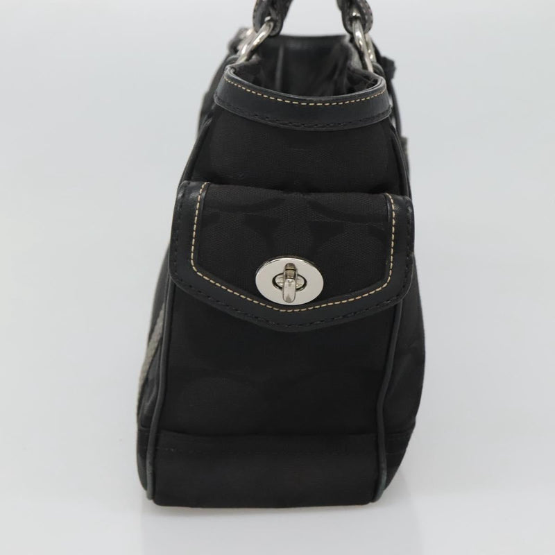 Coach Signature Hand Bag Canvas Black Silver Auth bs24653