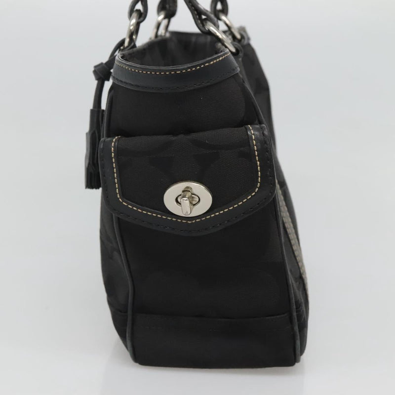 Coach Signature Hand Bag Canvas Black Silver Auth bs24653