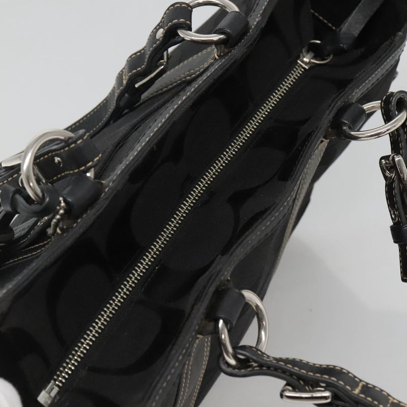 Coach Signature Hand Bag Canvas Black Silver Auth bs24653