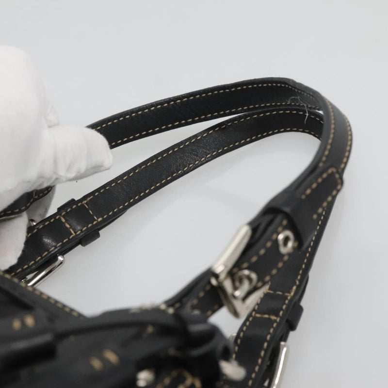 Coach Signature Hand Bag Canvas Black Silver Auth bs24653