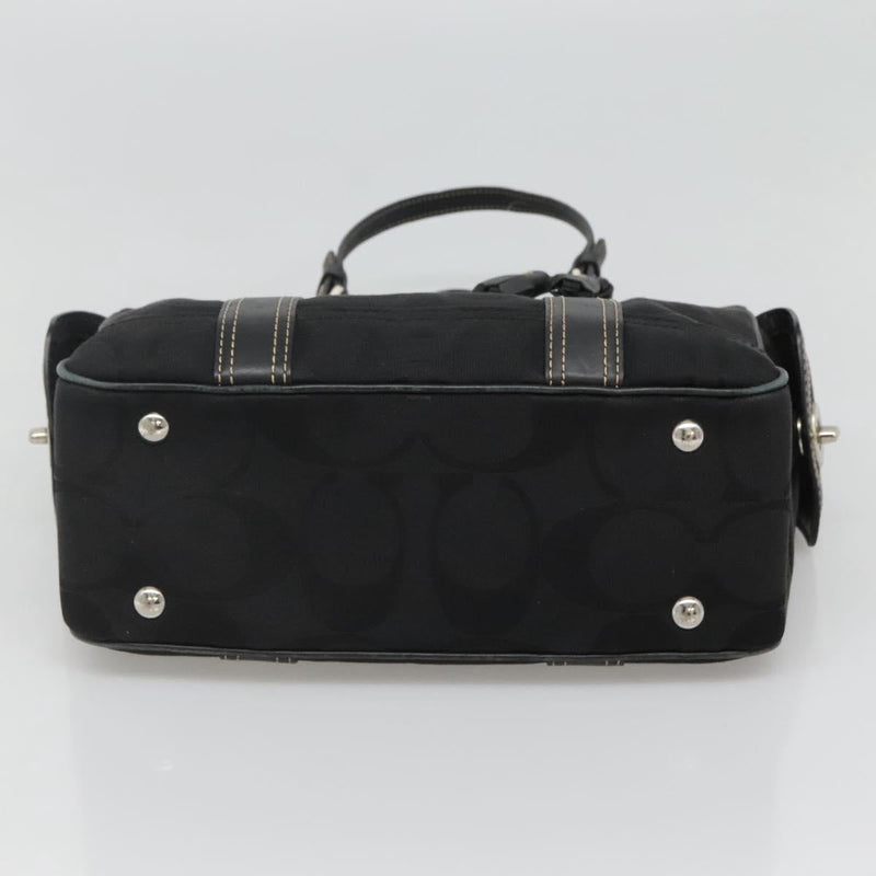 Coach Signature Hand Bag Canvas Black Silver Auth bs24653