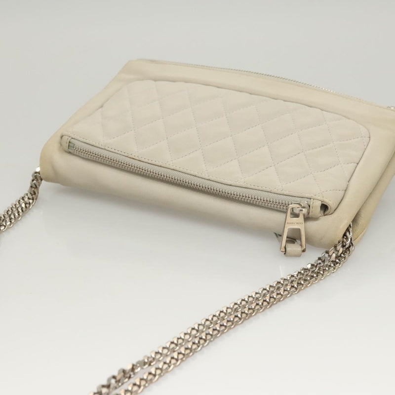 Jimmy Choo Chain Shoulder Bag Leather Gray Silver Auth bs24681