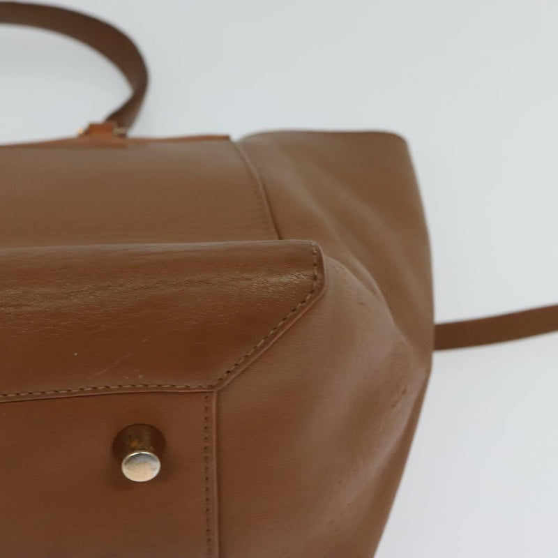 CELINE Hand Bag Leather Brown Gold Auth bs24703