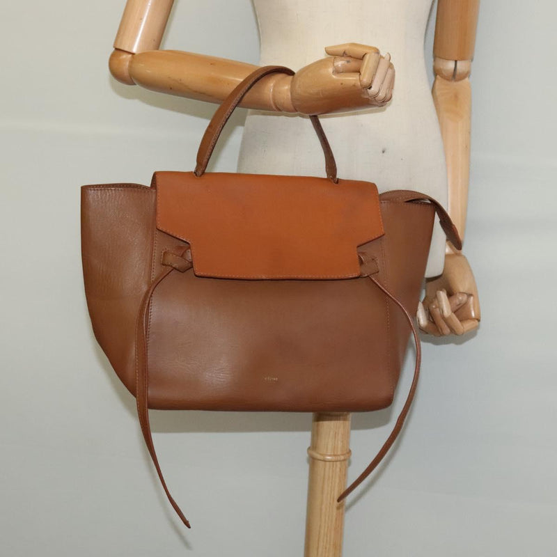 CELINE Hand Bag Leather Brown Gold Auth bs24703