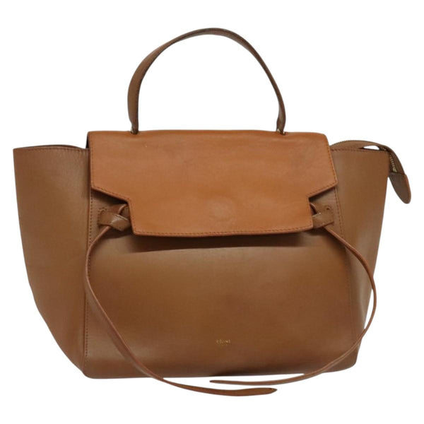 CELINE Hand Bag Leather Brown Gold Auth bs24703