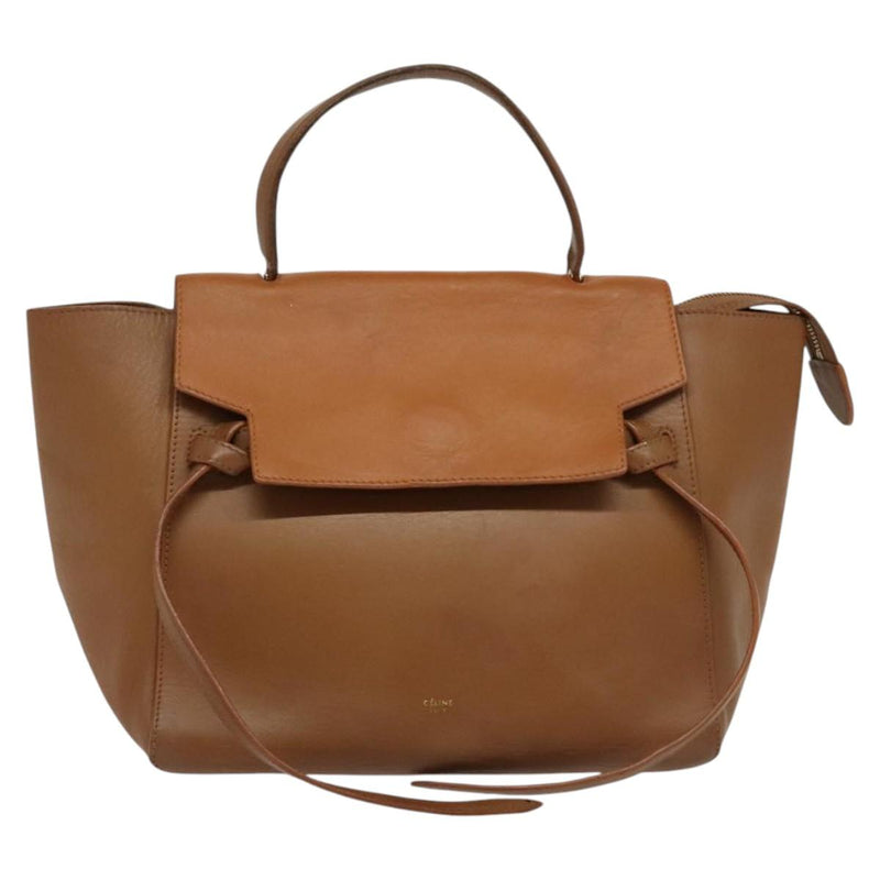 CELINE Hand Bag Leather Brown Gold Auth bs24703