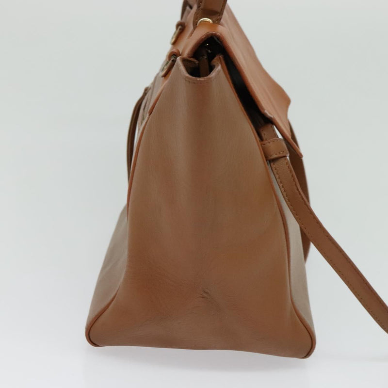 CELINE Hand Bag Leather Brown Gold Auth bs24703