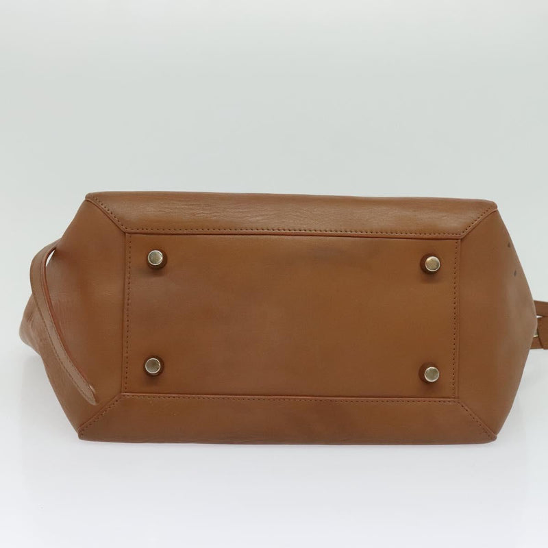 CELINE Hand Bag Leather Brown Gold Auth bs24703