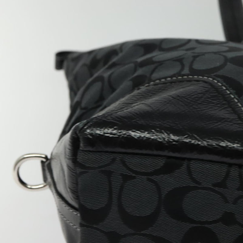 Coach Signature Tote Bag Canvas Black Silver Auth bs24737