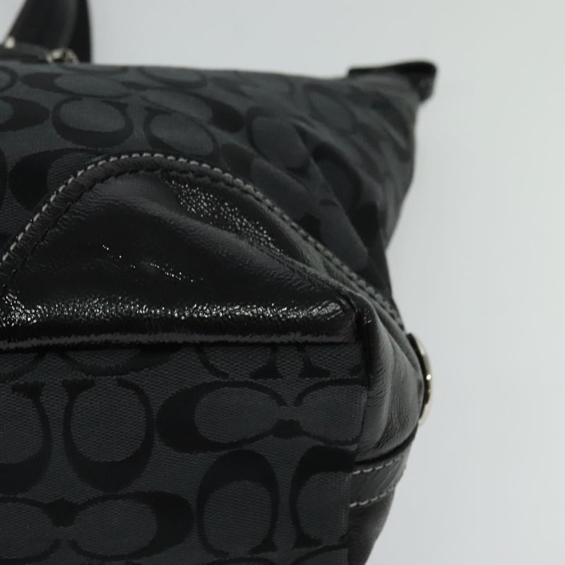 Coach Signature Tote Bag Canvas Black Silver Auth bs24737