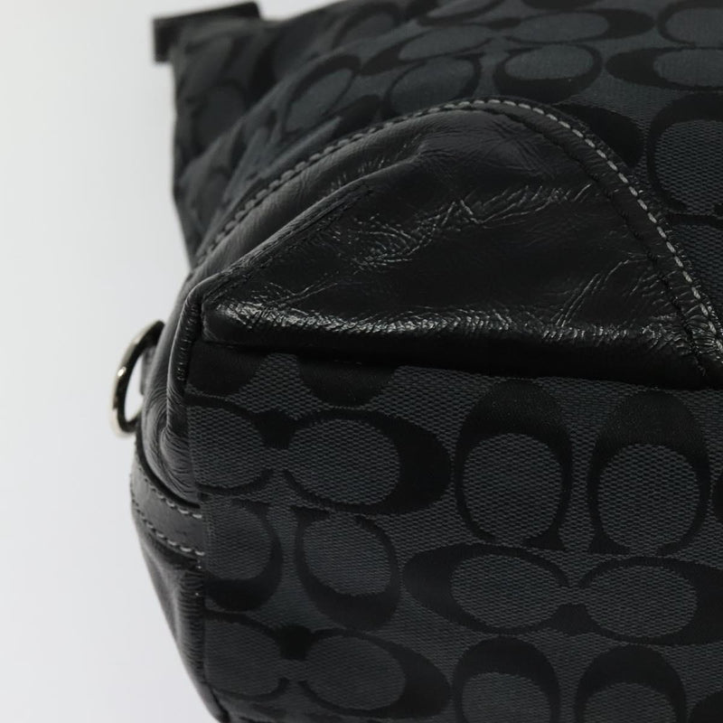 Coach Signature Tote Bag Canvas Black Silver Auth bs24737