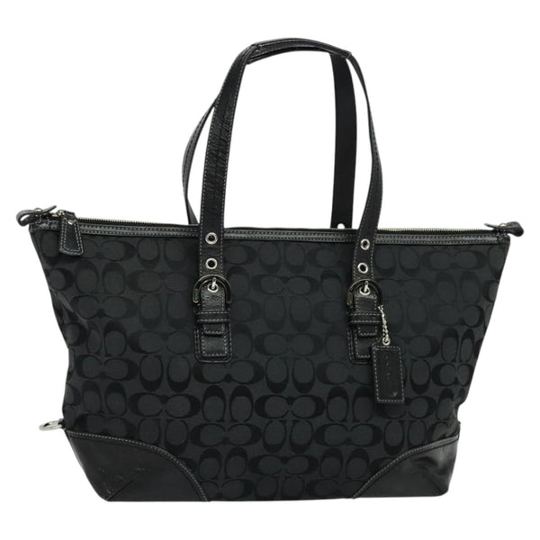 Coach Signature Tote Bag Canvas Black Silver Auth bs24737