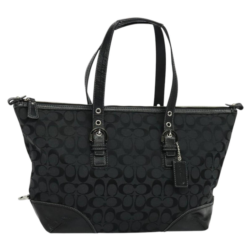 Coach Signature Tote Bag Canvas Black Silver Auth bs24737