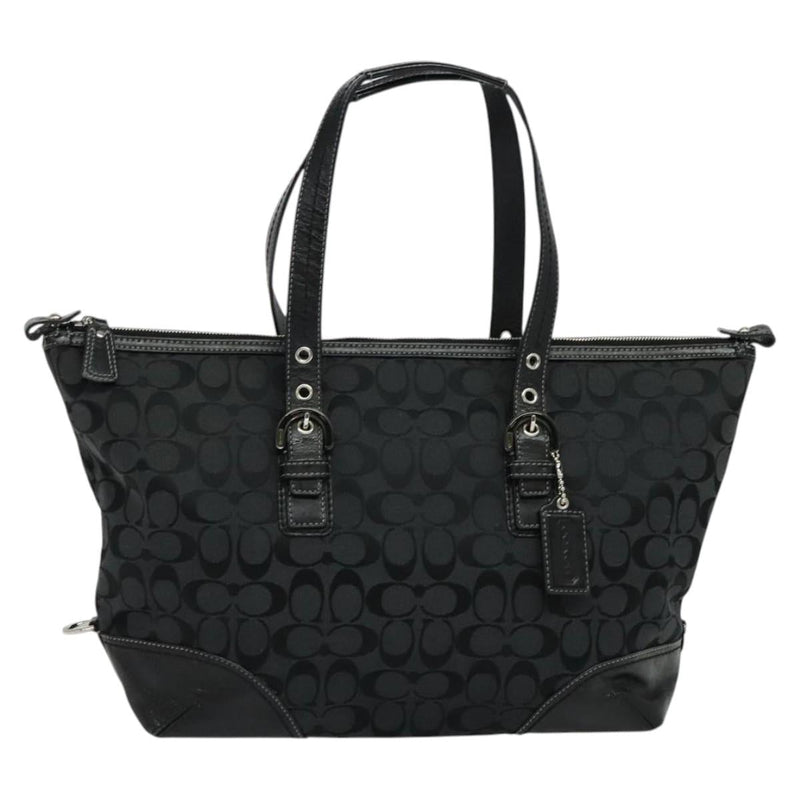 Coach Signature Tote Bag Canvas Black Silver Auth bs24737