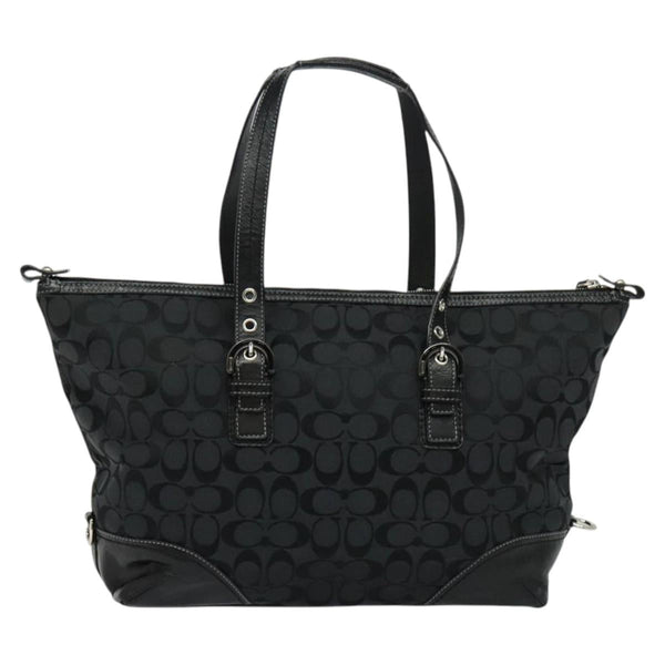 Coach Signature Tote Bag Canvas Black Silver Auth bs24737