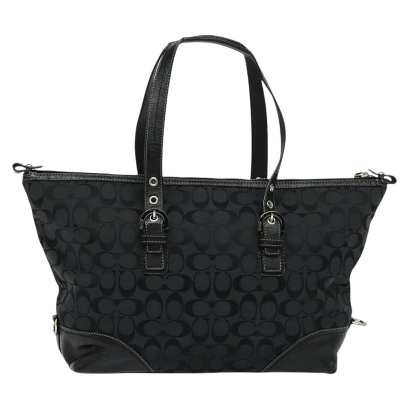 Coach Signature Tote Bag Canvas Black Silver Auth bs24737