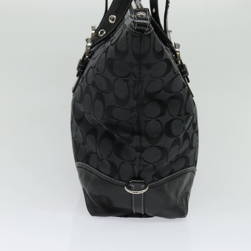 Coach Signature Tote Bag Canvas Black Silver Auth bs24737