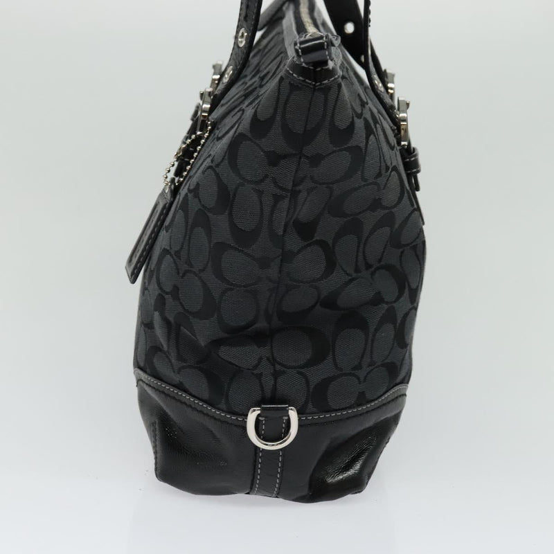Coach Signature Tote Bag Canvas Black Silver Auth bs24737