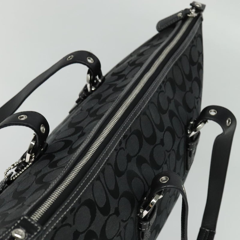 Coach Signature Tote Bag Canvas Black Silver Auth bs24737