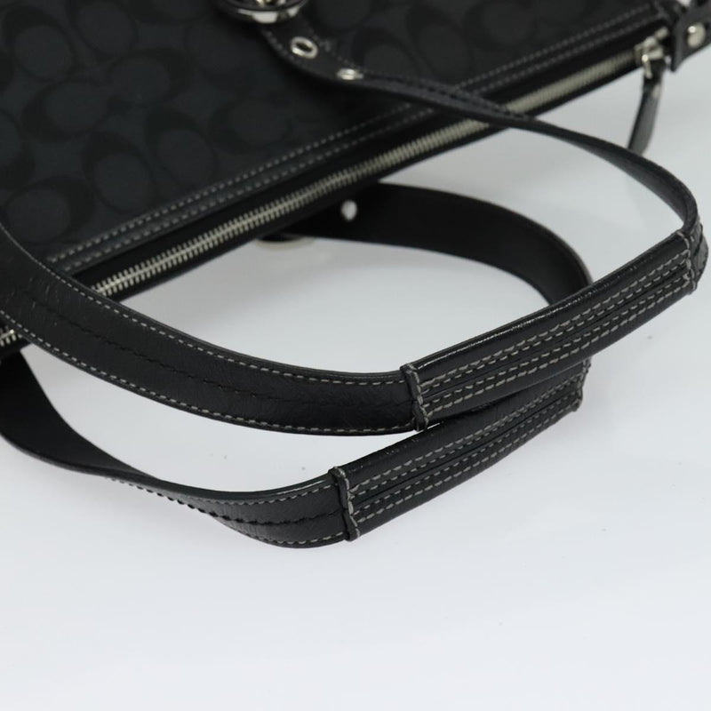 Coach Signature Tote Bag Canvas Black Silver Auth bs24737