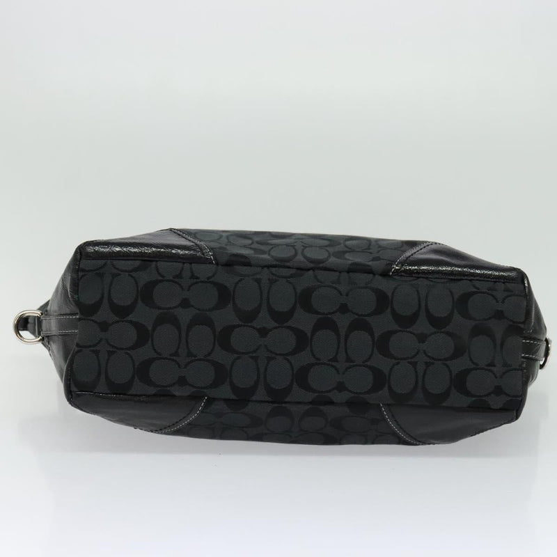 Coach Signature Tote Bag Canvas Black Silver Auth bs24737