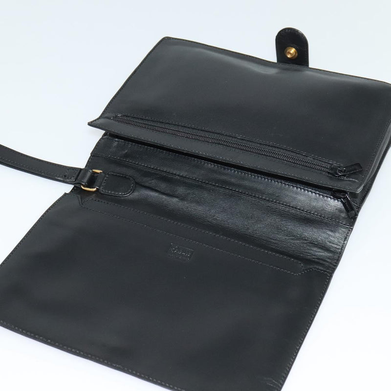 LOEWE Anagram Clutch Bag Leather Black Auth bs24739