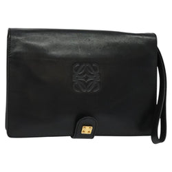 LOEWE Anagram Clutch Bag Leather Black Auth bs24739