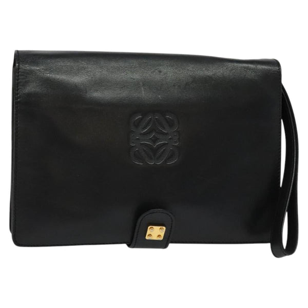 LOEWE Anagram Clutch Bag Leather Black Auth bs24739