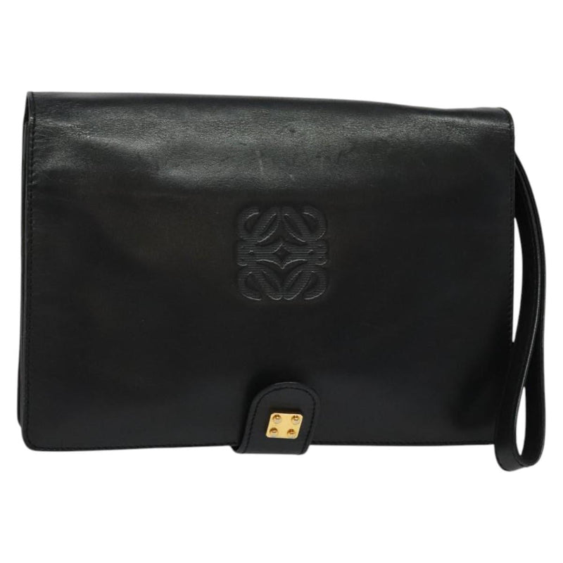 LOEWE Anagram Clutch Bag Leather Black Auth bs24739