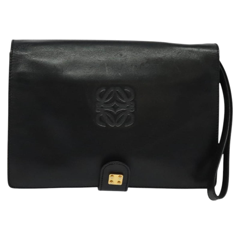 LOEWE Anagram Clutch Bag Leather Black Auth bs24739