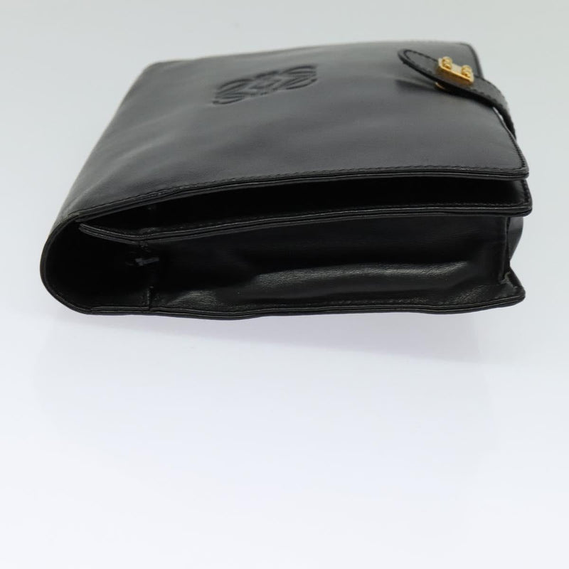 LOEWE Anagram Clutch Bag Leather Black Auth bs24739