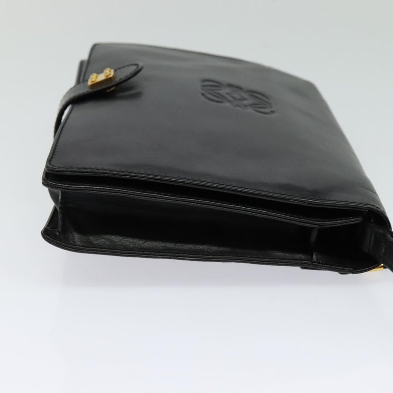 LOEWE Anagram Clutch Bag Leather Black Auth bs24739