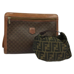 CELINE Fendi Macadam Canvas Zucca Canvas Bag PVC Leather 2Set Brown Auth bs24742
