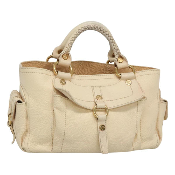 CELINE Boogie bag Hand Bag Leather Beige Auth bs24744